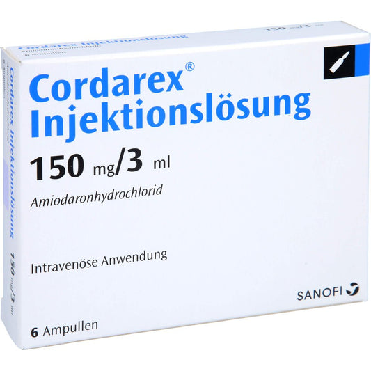 Das Produktfoto zeigt Cordarex Injektionslösung Ampullen (6X3 ml) PZN 04599382