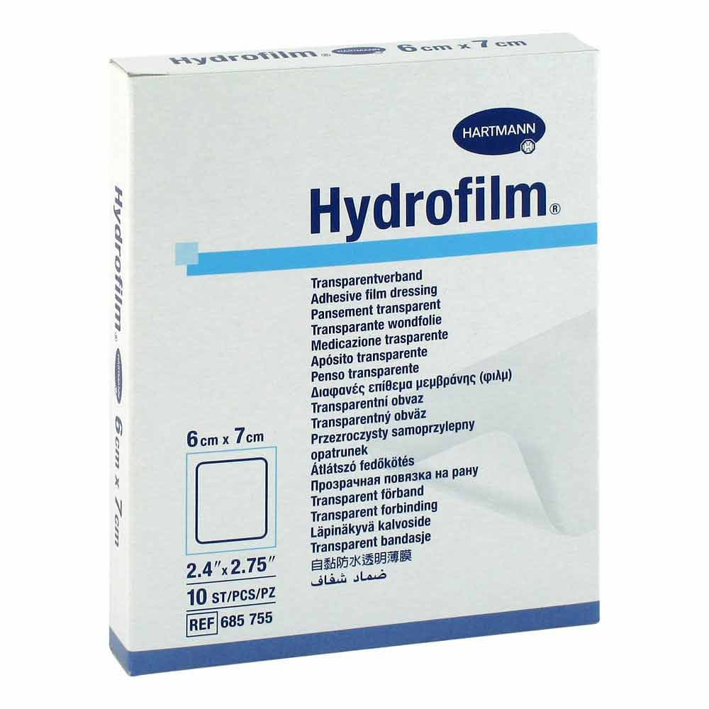Das Produktfoto zeigt Hydrofilm Transparentverband 6x7 Cm (10 stk) PZN 04601274