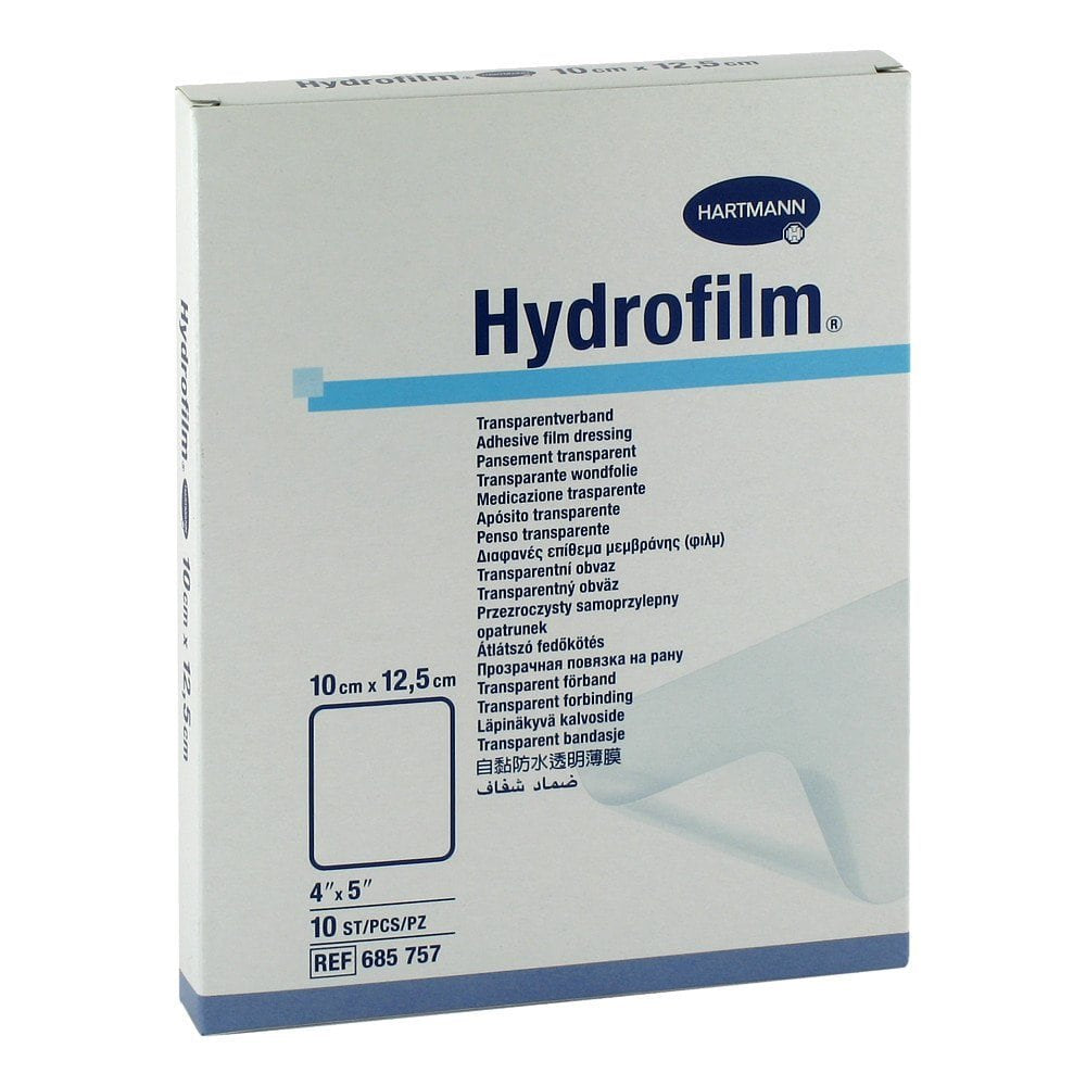 Das Produktfoto zeigt Hydrofilm Transparentverband 10x12,5 Cm (10 stk) PZN 04601297