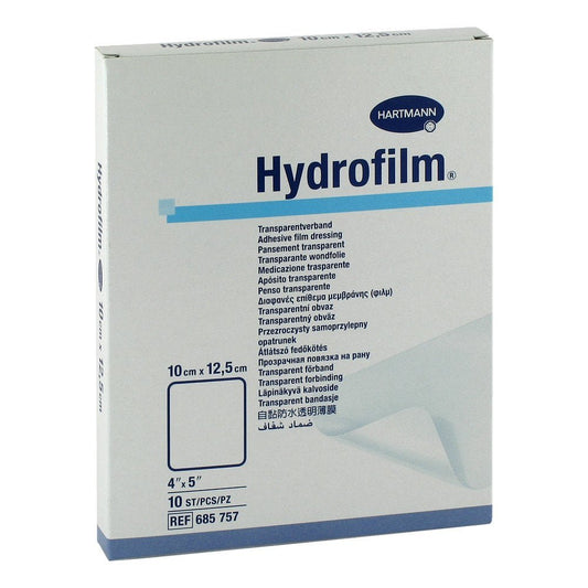 Das Produktfoto zeigt Hydrofilm Transparentverband 10x12,5 Cm (10 stk) PZN 04601297