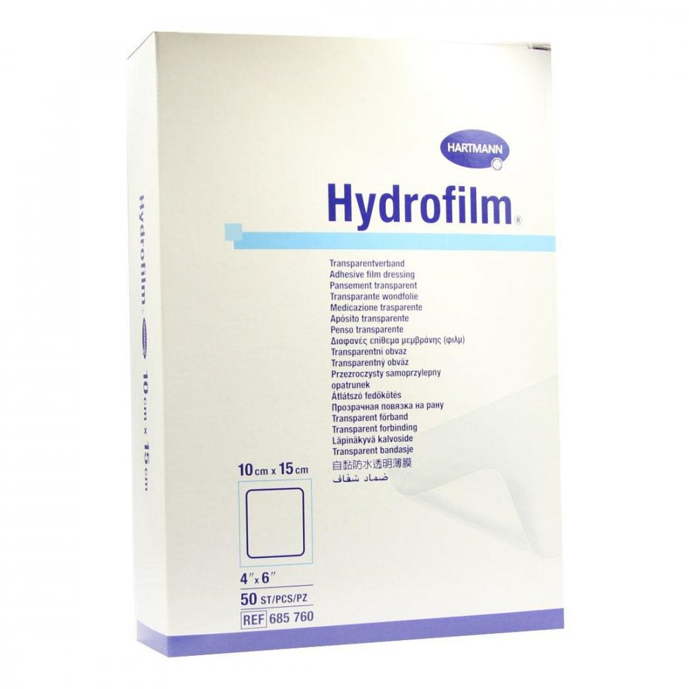 Das Produktfoto zeigt Hydrofilm Transparentverband 10x15 Cm (50 stk) PZN 04601765