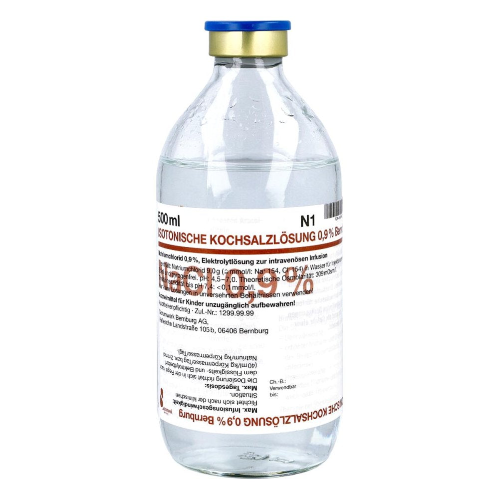 Das Produktfoto zeigt Isotonische Kochsalzlsg.0,9% Bernburg Inf.-L.Glas (500 ml) PZN 04604462