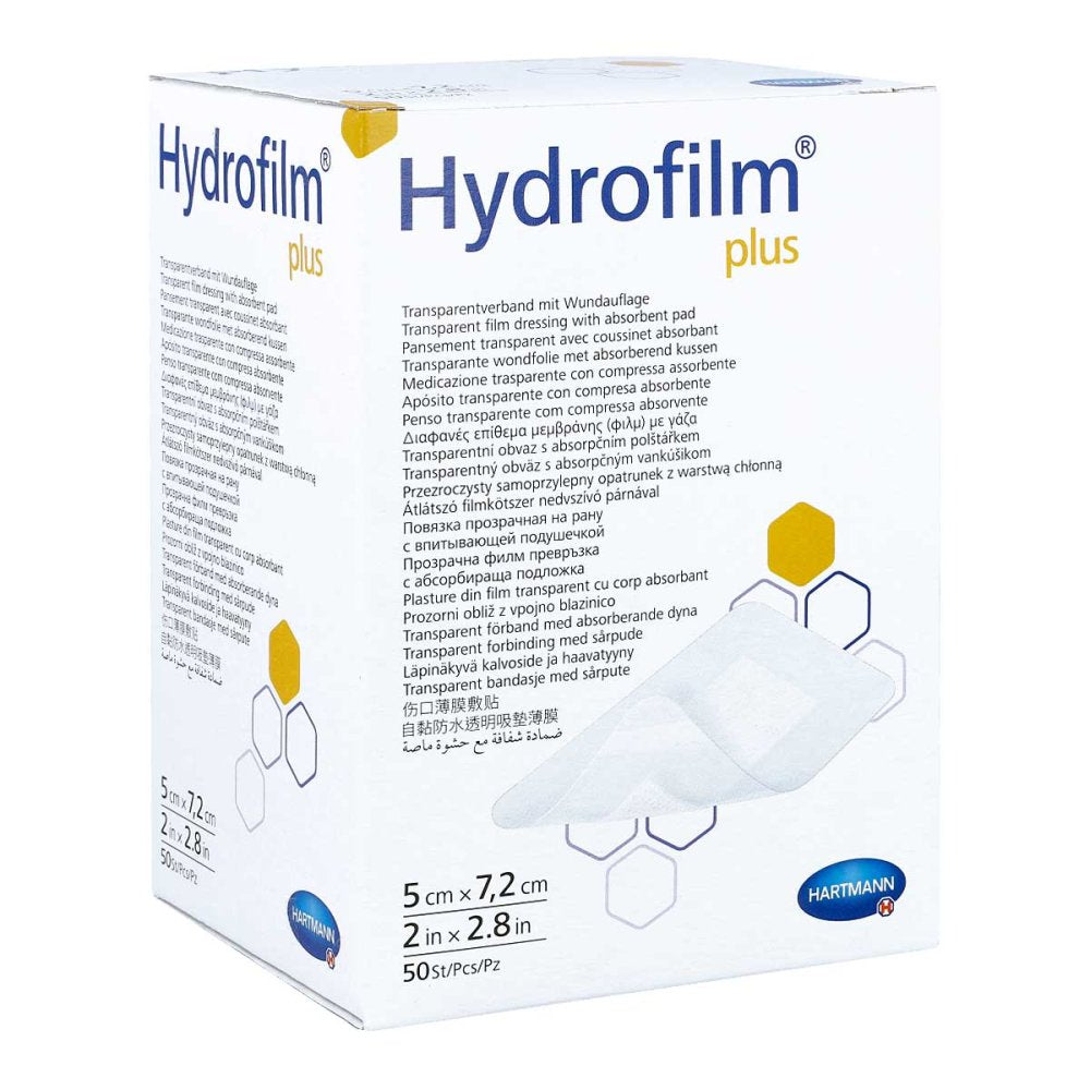 Das Produktfoto zeigt Hydrofilm Plus Transparentverband 5x7,2 Cm (50 stk) PZN 04605711