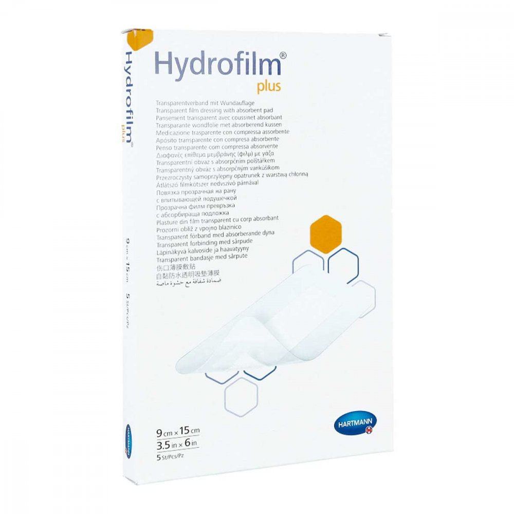 Das Produktfoto zeigt Hydrofilm Plus Transparentverband 9x15 Cm (5 stk) PZN 04609092