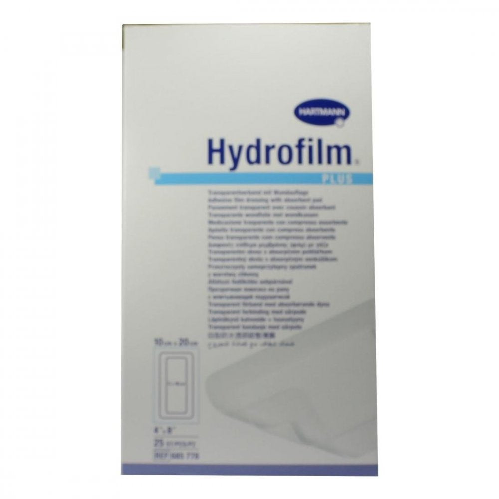 Das Produktfoto zeigt Hydrofilm Plus Transparentverband 10x20 Cm (25 stk) PZN 04610310