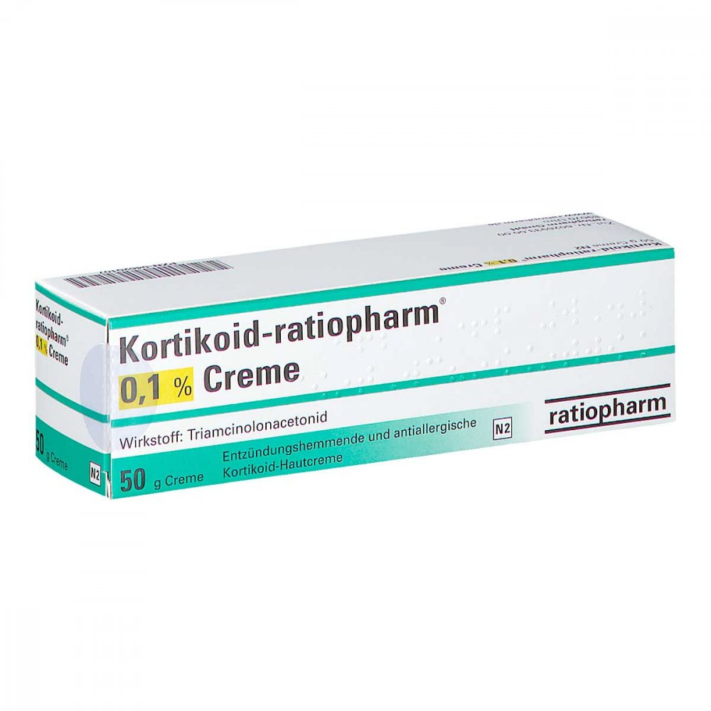 Das Produktfoto zeigt Kortikoid-Ratiopharm 0,1% Creme (50 g) PZN 04620107