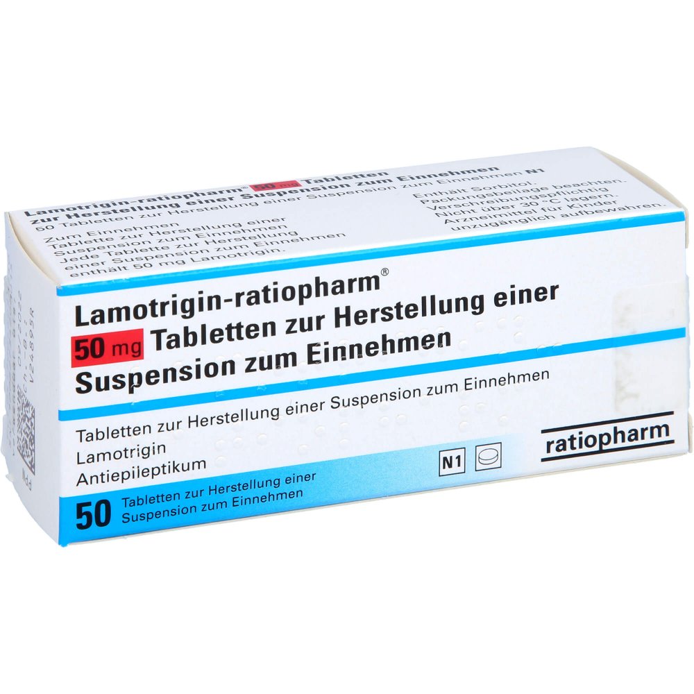 Das Produktfoto zeigt Lamotrigin-Ratiopharm 50 Mg Tab.Z.H.Susp.Z.Einn. (50 stk) PZN 04625524