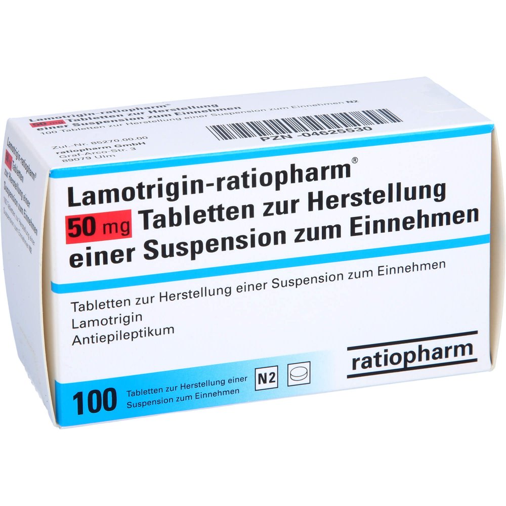 Das Produktfoto zeigt Lamotrigin-Ratiopharm 50 Mg Tab.Z.H.Susp.Z.Einn. (100 stk) PZN 04625530