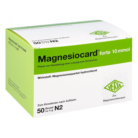 Das Produktfoto zeigt Magnesiocard Forte 10 Mmol Plv.Z.Her.E.Lsg.Z.Einn. (50 stk) PZN 04636261