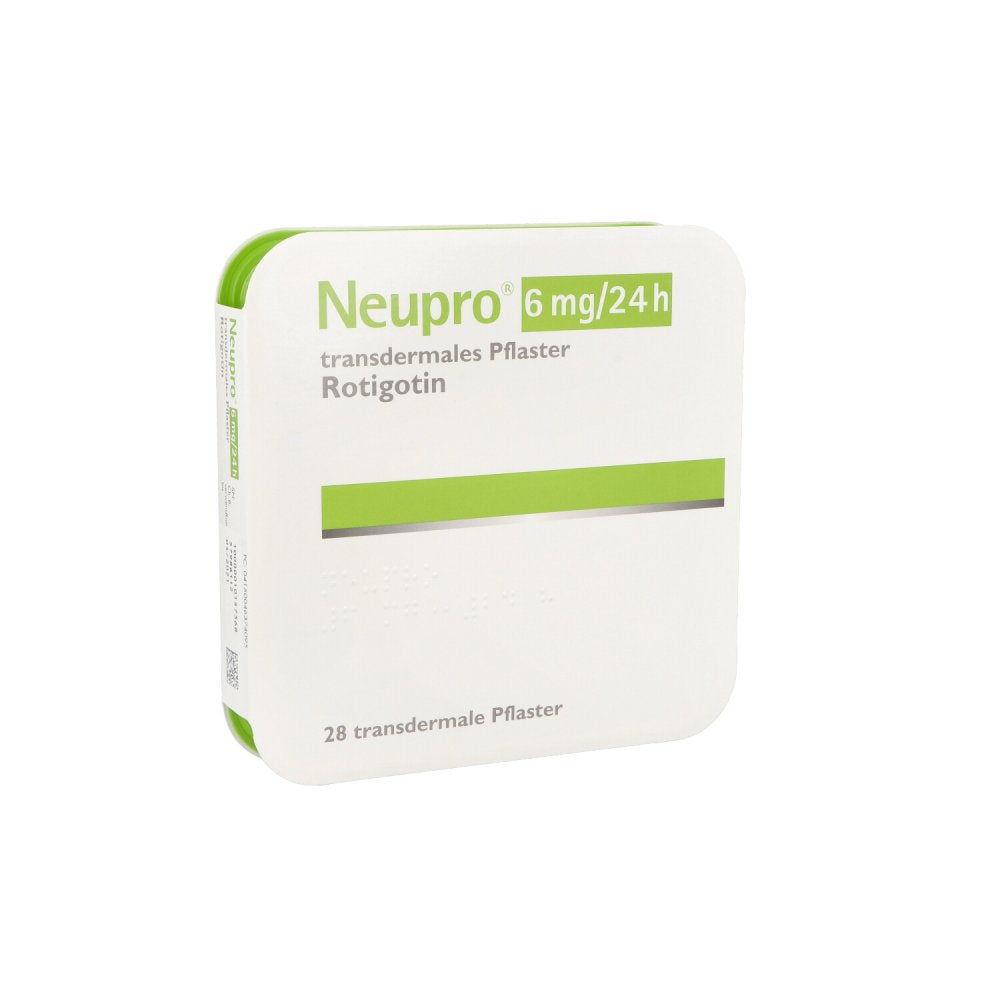 Das Produktfoto zeigt Neupro 6 Mg/24 H Transdermale Pflaster (28 stk) PZN 04637409