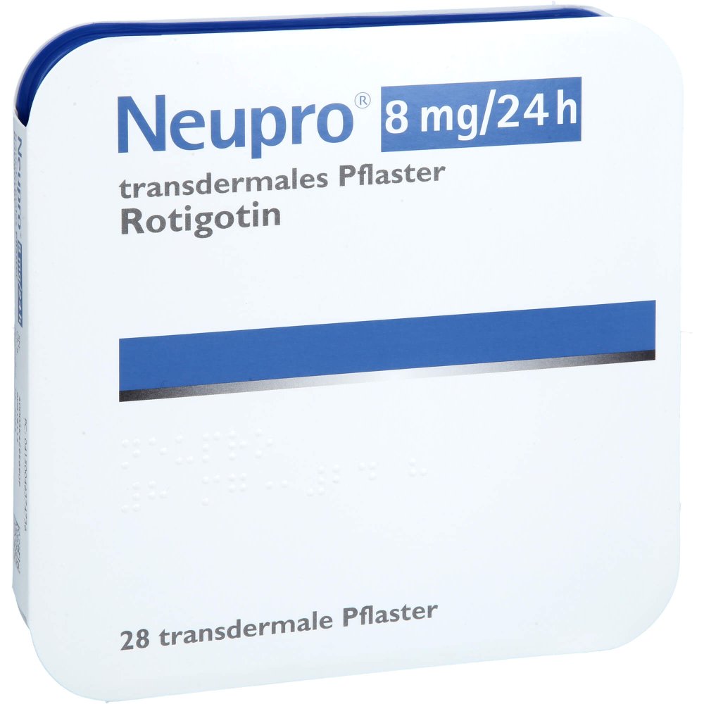 Das Produktfoto zeigt Neupro 8 Mg/24 H Transdermale Pflaster (28 stk) PZN 04637473
