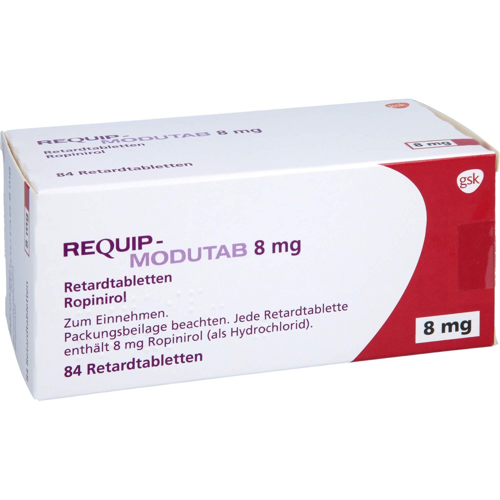 Das Produktfoto zeigt Requip-Modutab 8 Mg Retardtabletten (84 stk) PZN 04652107
