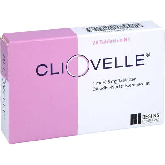 Das Produktfoto zeigt Cliovelle 1 Mg/0,5 Mg Tabletten (28 stk) PZN 04653704