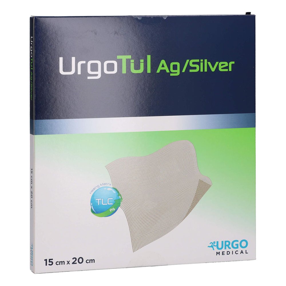 Das Produktfoto zeigt Urgotül Silver 15x20 Cm Wundgaze (5 stk) PZN 04667362