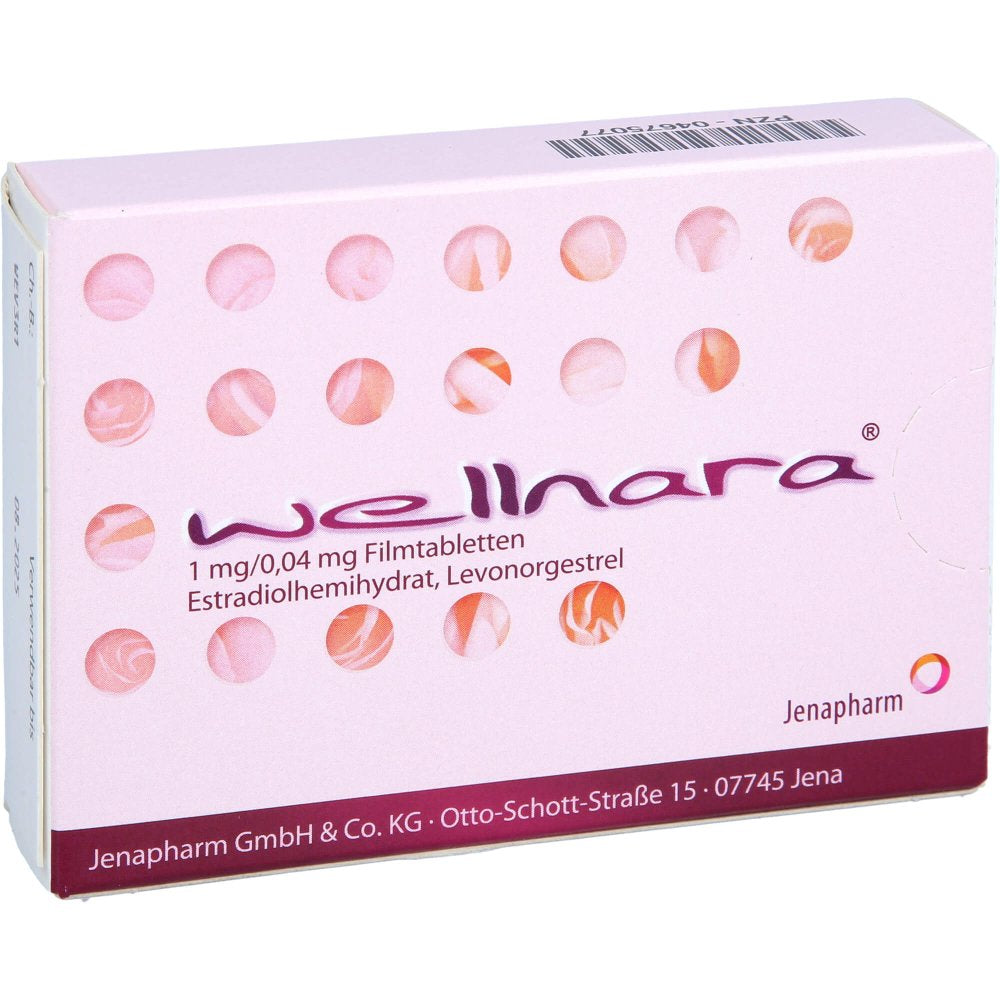 Das Produktfoto zeigt Wellnara 1 Mg/0,04 Mg Filmtabletten (28 stk) PZN 04675077