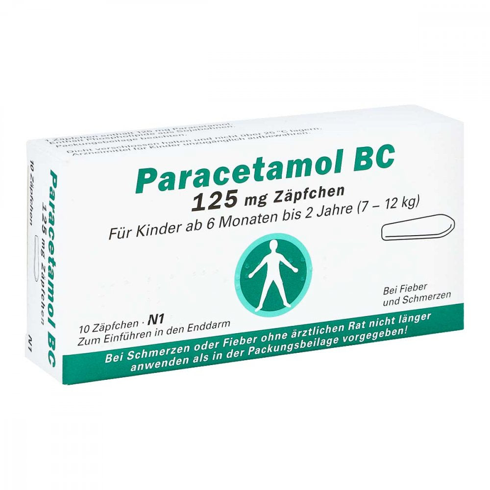Das Produktfoto zeigt Paracetamol Bc 125 Mg Suppositorien (10 stk) PZN 04685816
