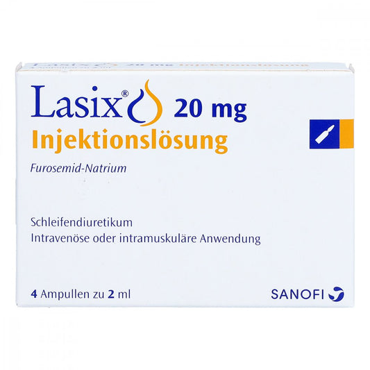 Das Produktfoto zeigt Lasix 20 Mg Injektionslösung Ampullen (4X2 ml) PZN 04686276