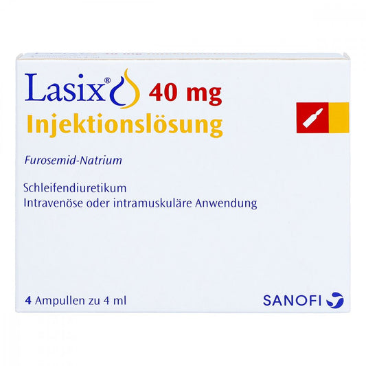 Das Produktfoto zeigt Lasix 40 Mg Injektionslösung Ampullen (4X4 ml) PZN 04686299