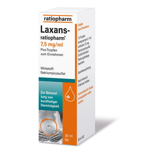 Das Produktfoto zeigt Laxans-Ratiopharm 7,5 Mg/Ml Pico Tropfen (30 ml) PZN 04687790