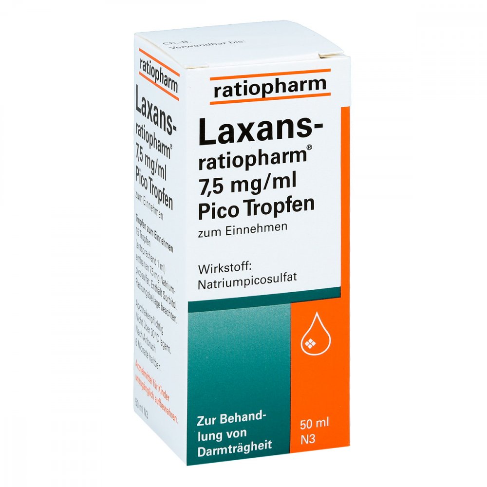 Das Produktfoto zeigt Laxans-Ratiopharm 7,5 Mg/Ml Pico Tropfen (50 ml) PZN 04687809