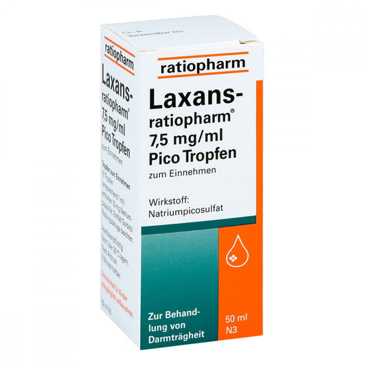 Das Produktfoto zeigt Laxans-Ratiopharm 7,5 Mg/Ml Pico Tropfen (50 ml) PZN 04687809