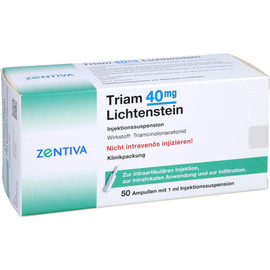 Das Produktfoto zeigt Triam 40 Lichtenstein Kristallsuspension Ampullen (50X1 ml) PZN 04692733