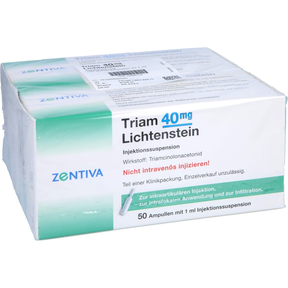 Das Produktfoto zeigt Triam 40 Lichtenstein Kristallsuspension Ampullen (100X1 ml) PZN 04692756