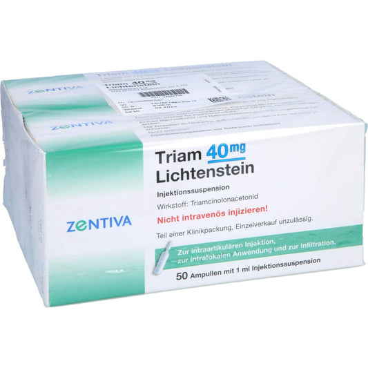 Das Produktfoto zeigt Triam 40 Lichtenstein Kristallsuspension Ampullen (100X1 ml) PZN 04692756
