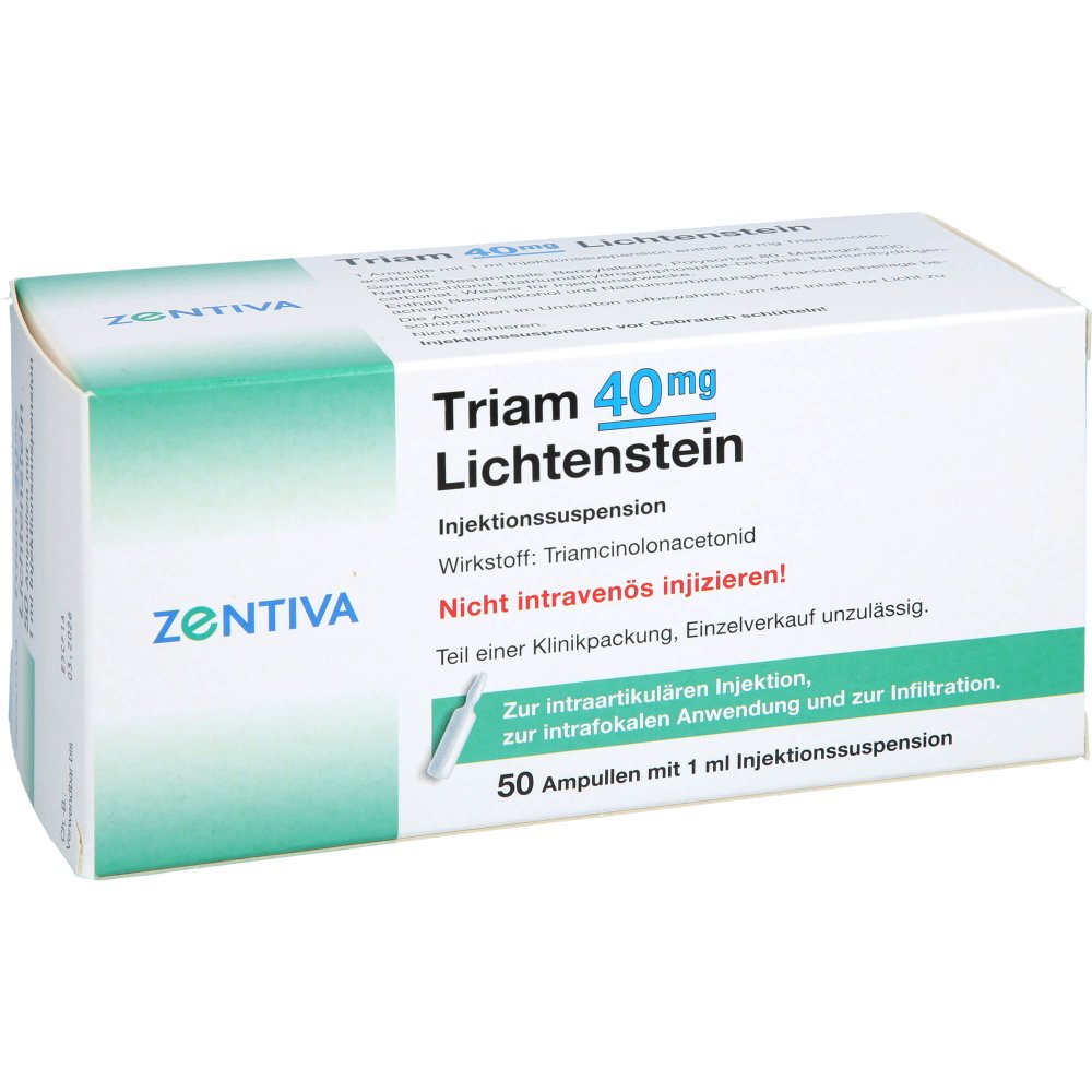 Das Produktfoto zeigt Triam 40 Lichtenstein Kristallsuspension Ampullen (1000X1 ml) PZN 04692779