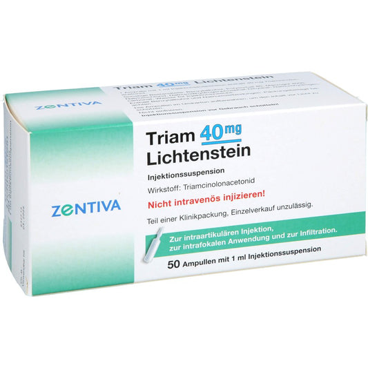 Das Produktfoto zeigt Triam 40 Lichtenstein Kristallsuspension Ampullen (1000X1 ml) PZN 04692779