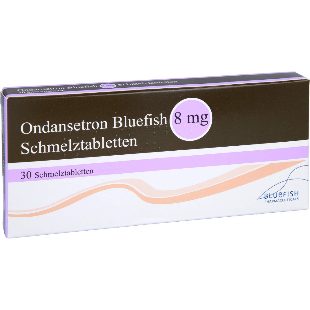 Das Produktfoto zeigt Ondansetron Bluefish 8 Mg Schmelztabletten (30 stk) PZN 04704436