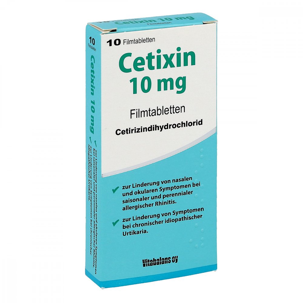 Das Produktfoto zeigt Cetixin 10 Mg Filmtabletten (10 stk) PZN 04704904