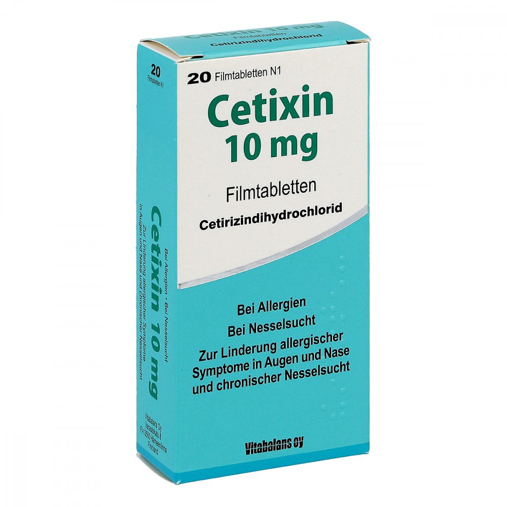 Das Produktfoto zeigt Cetixin 10 Mg Filmtabletten (20 stk) PZN 04704910