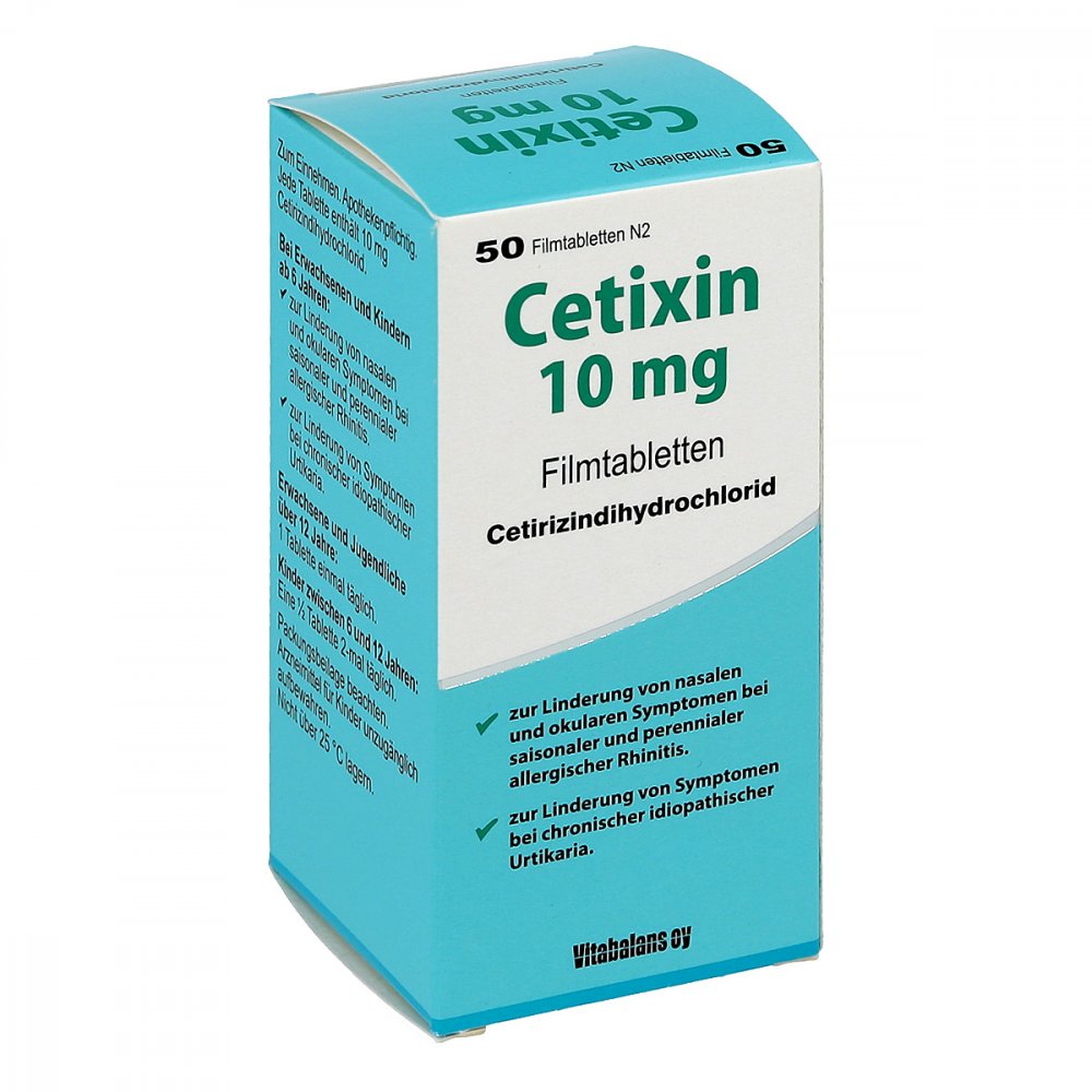 Das Produktfoto zeigt Cetixin 10 Mg Filmtabletten (50 stk) PZN 04704927