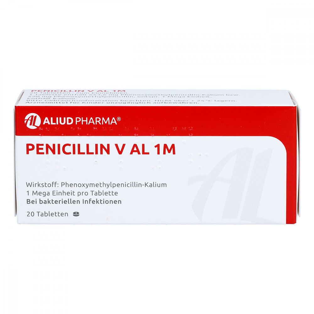 Das Produktfoto zeigt Penicillin V Al 1 M Tabletten (20 stk) PZN 04748356
