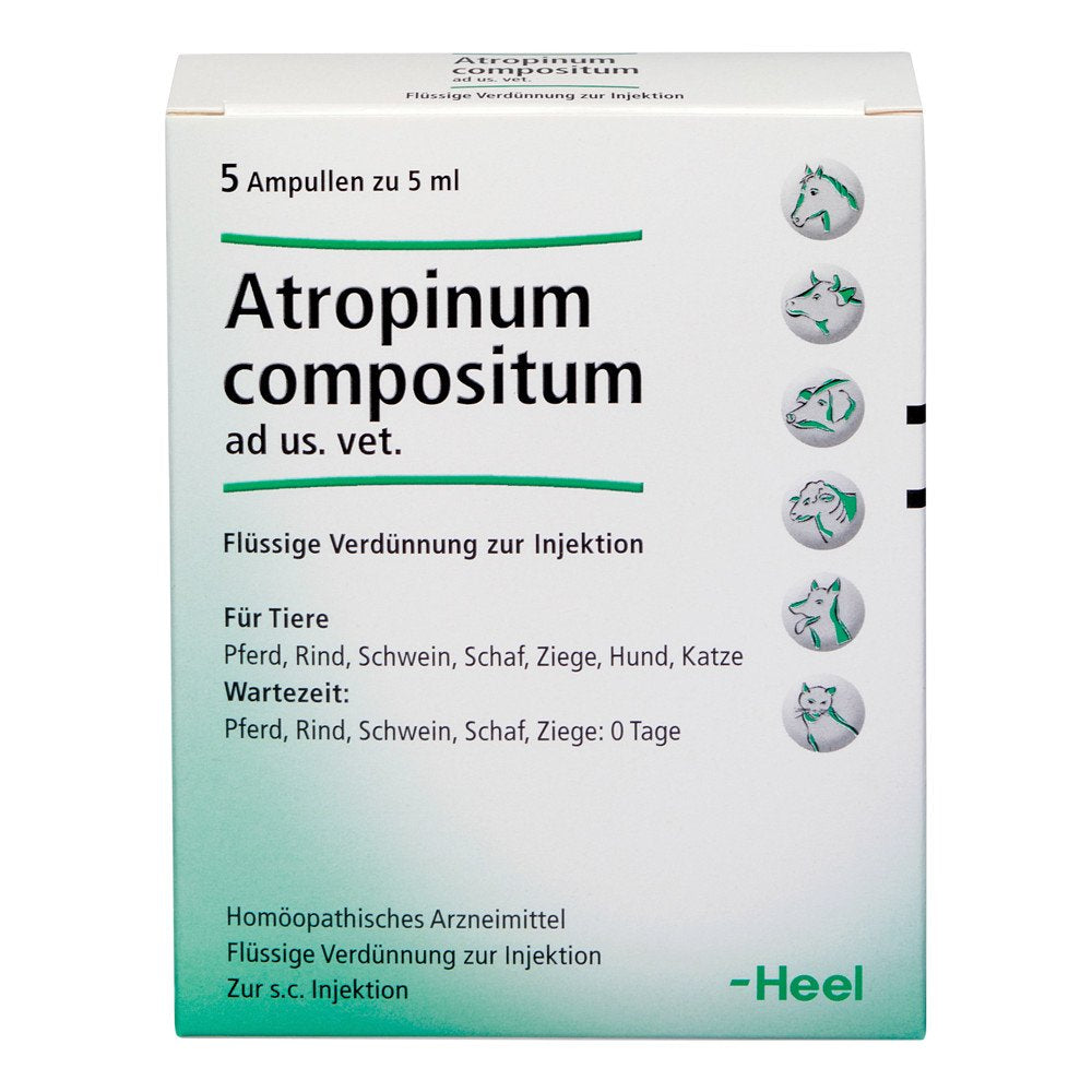 Das Produktfoto zeigt Atropinum Compositum Ad Us.Vet.Ampullen (5 stk) PZN 04749456