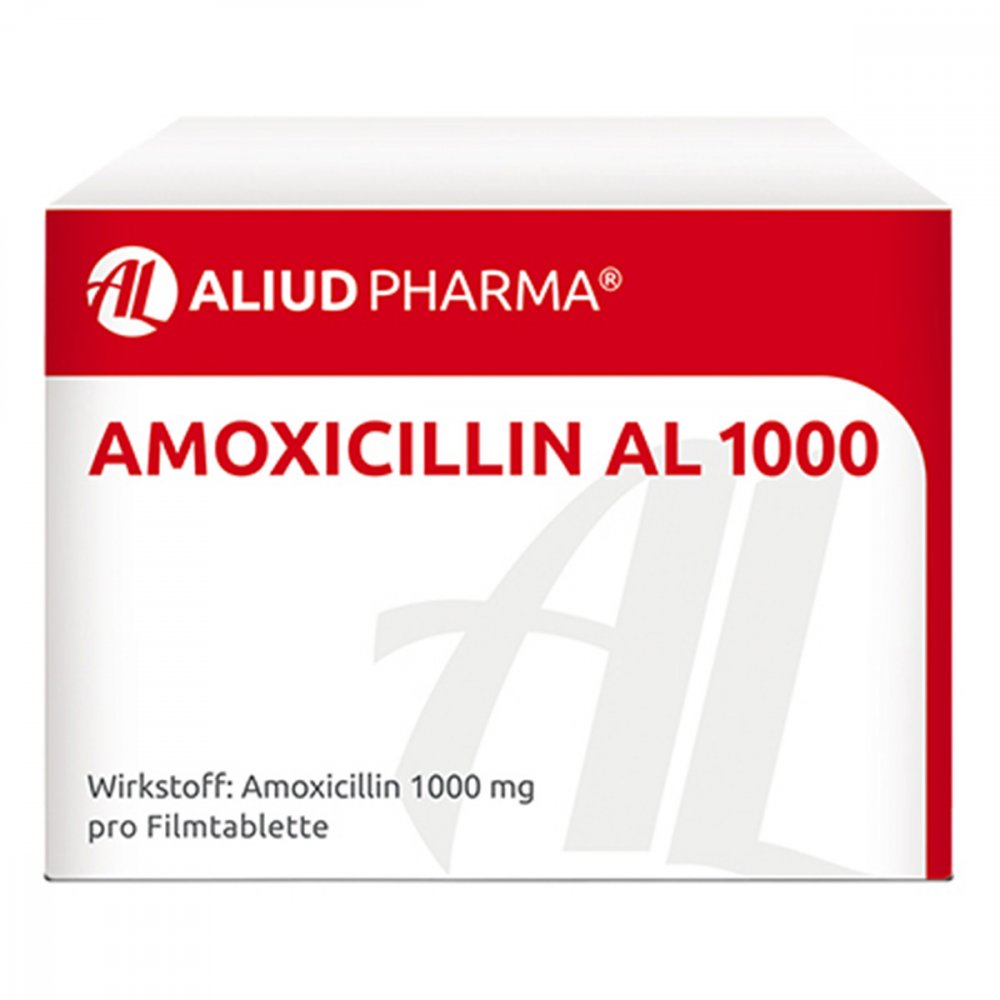 Das Produktfoto zeigt Amoxicillin Al 1000 Filmtabletten (20 stk) PZN 04751430