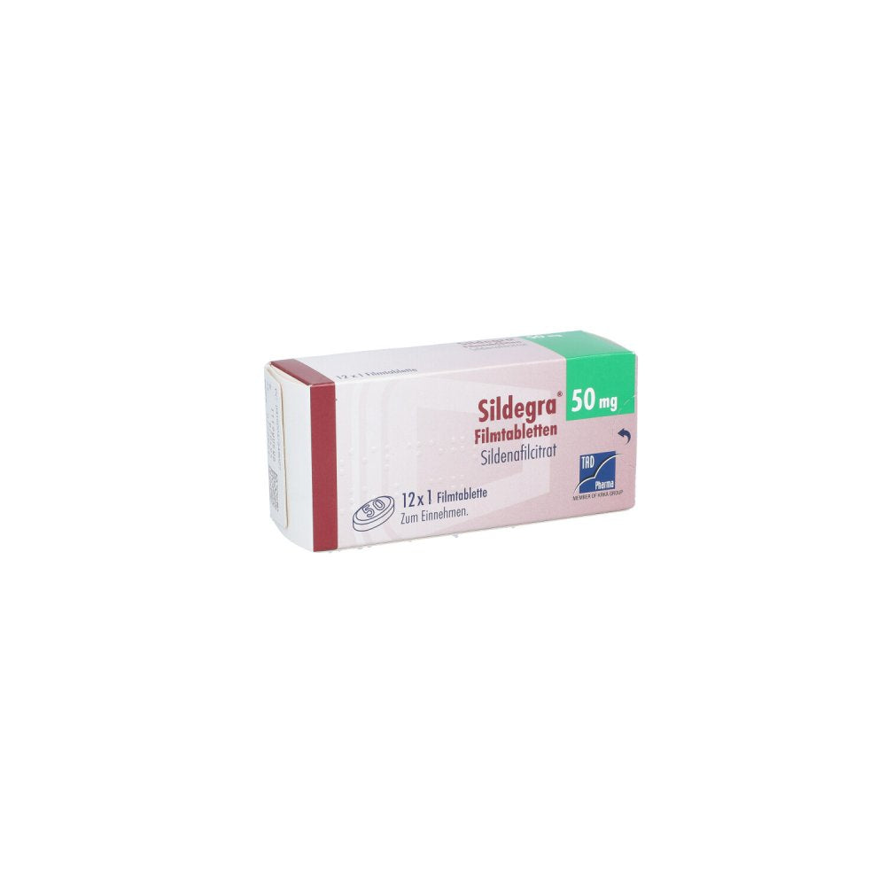 Das Produktfoto zeigt Sildegra 50 Mg Filmtabletten (12 stk) PZN 04754902