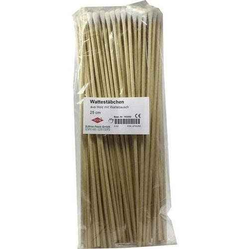 Das Produktfoto zeigt Wattestäbchen Holz 25 Cm M.Wattebausch (100 stk) PZN 04755250