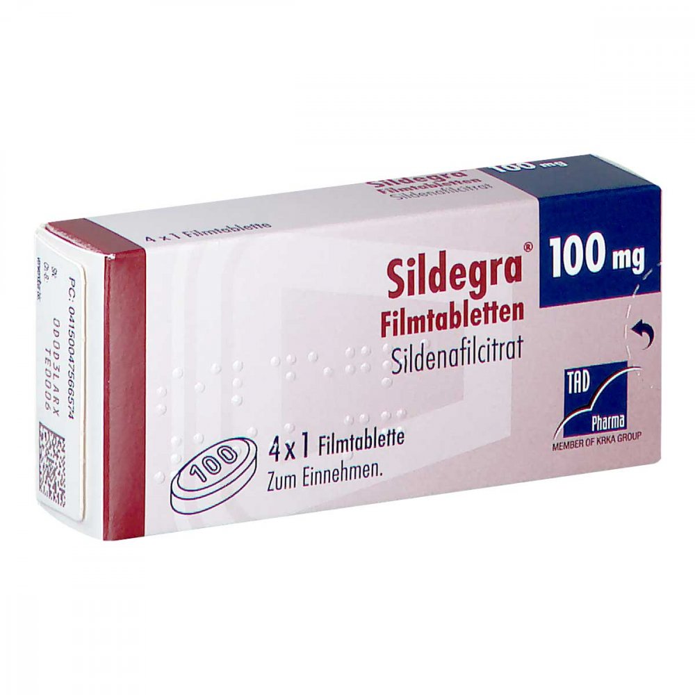 Das Produktfoto zeigt Sildegra 100 Mg Filmtabletten (4 stk) PZN 04756657