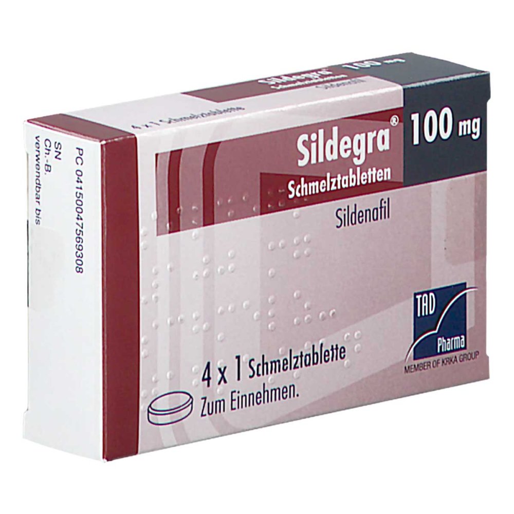 Das Produktfoto zeigt Sildegra 100 Mg Schmelztabletten (4 stk) PZN 04756930