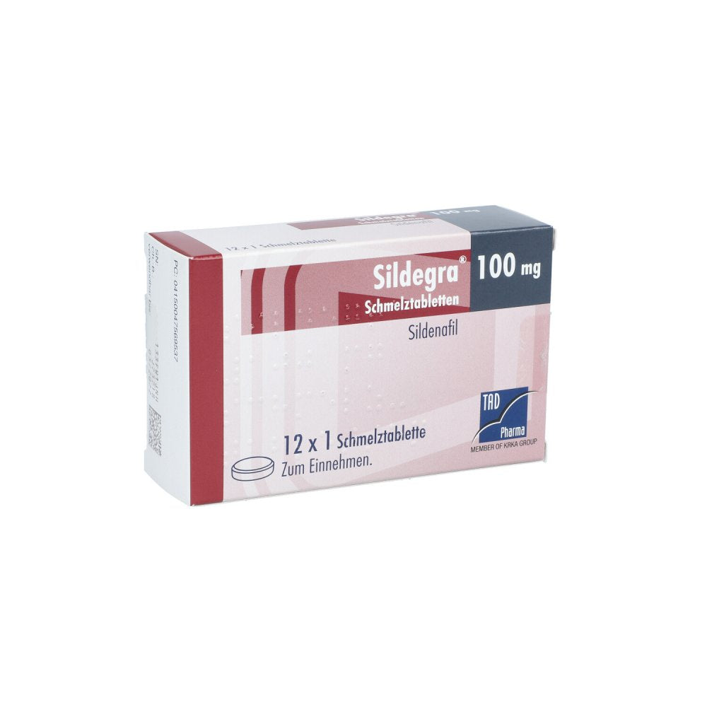 Das Produktfoto zeigt Sildegra 100 Mg Schmelztabletten (12 stk) PZN 04756953