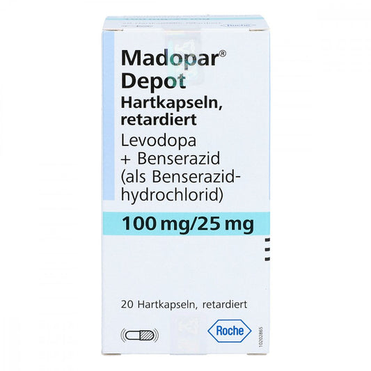 Das Produktfoto zeigt Madopar Depot Hartkapseln Retardiert (20 stk) PZN 04759756