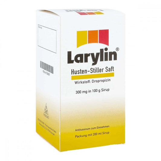 Das Produktfoto zeigt Larylin Husten-Stiller Saft (200 ml) PZN 04759897