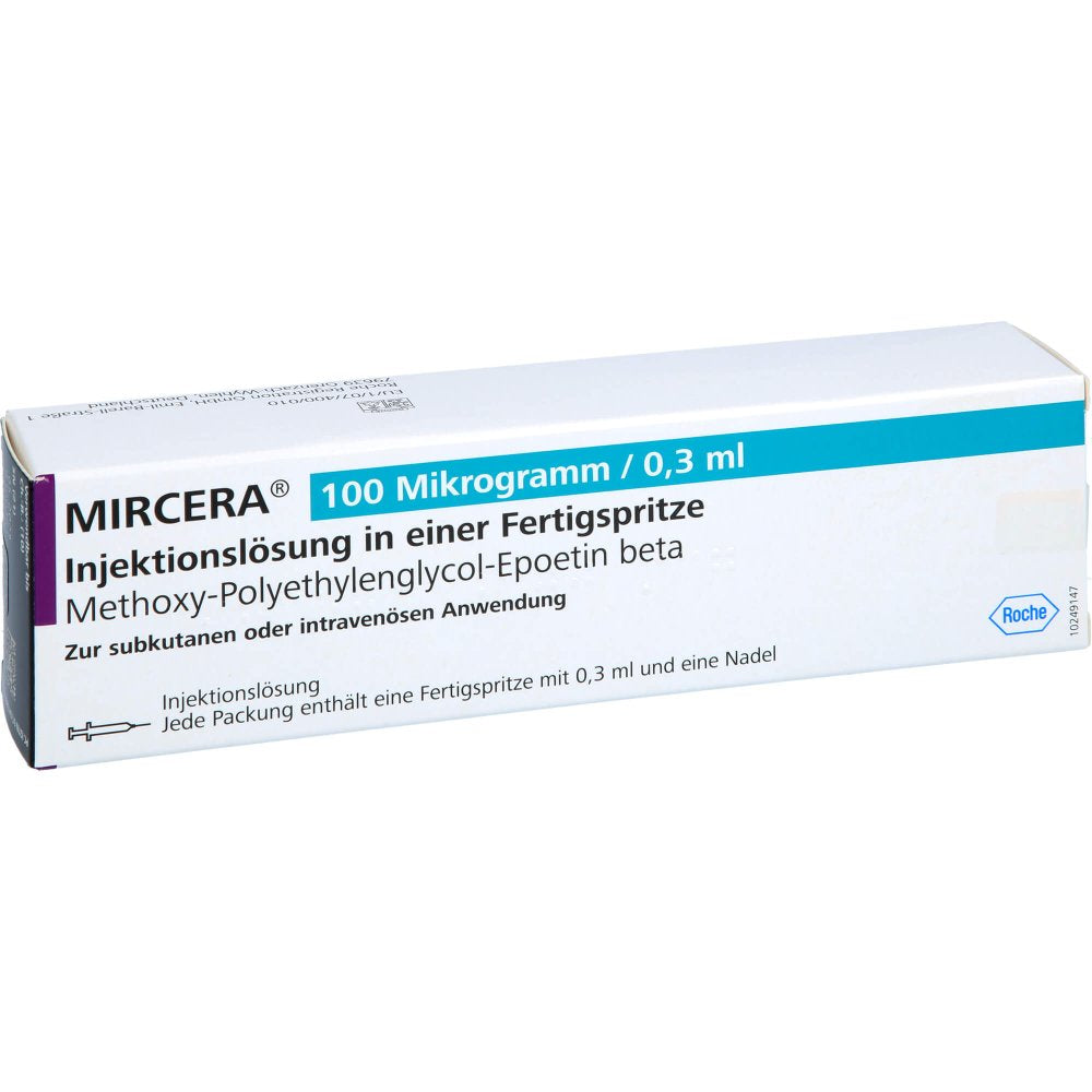 Das Produktfoto zeigt Mircera 100 Mikrogramm/0,3 Ml Inj.-Lsg.I.E.F.-Sp. (1 stk) PZN 04761322