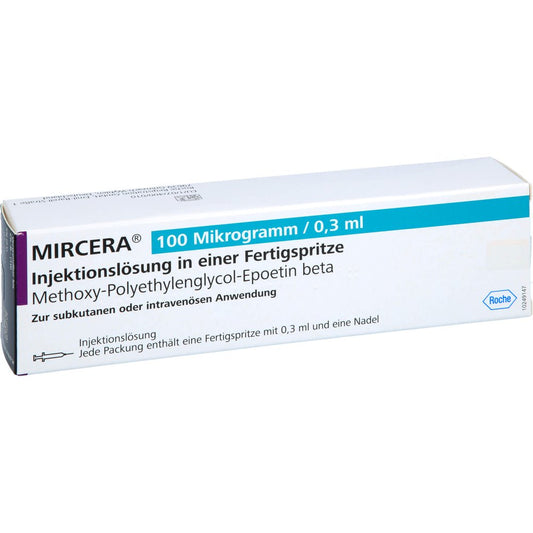 Das Produktfoto zeigt Mircera 100 Mikrogramm/0,3 Ml Inj.-Lsg.I.E.F.-Sp. (1 stk) PZN 04761322