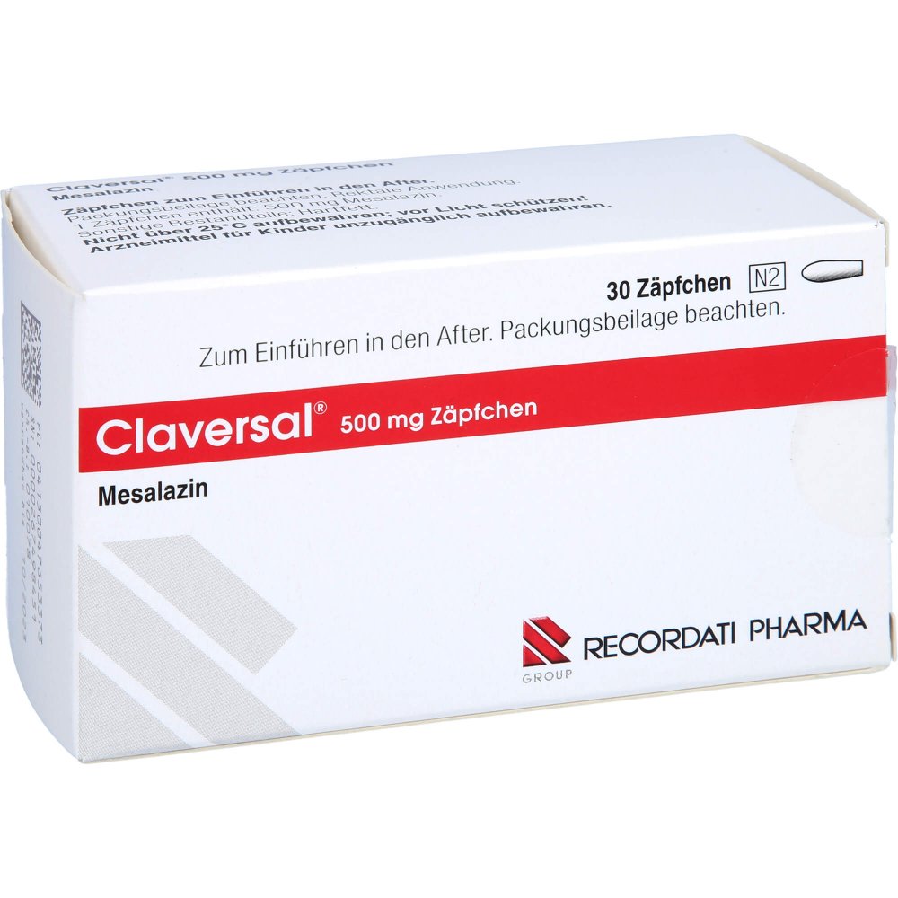 Das Produktfoto zeigt Claversal 500 Mg Zäpfchen (30 stk) PZN 04765337