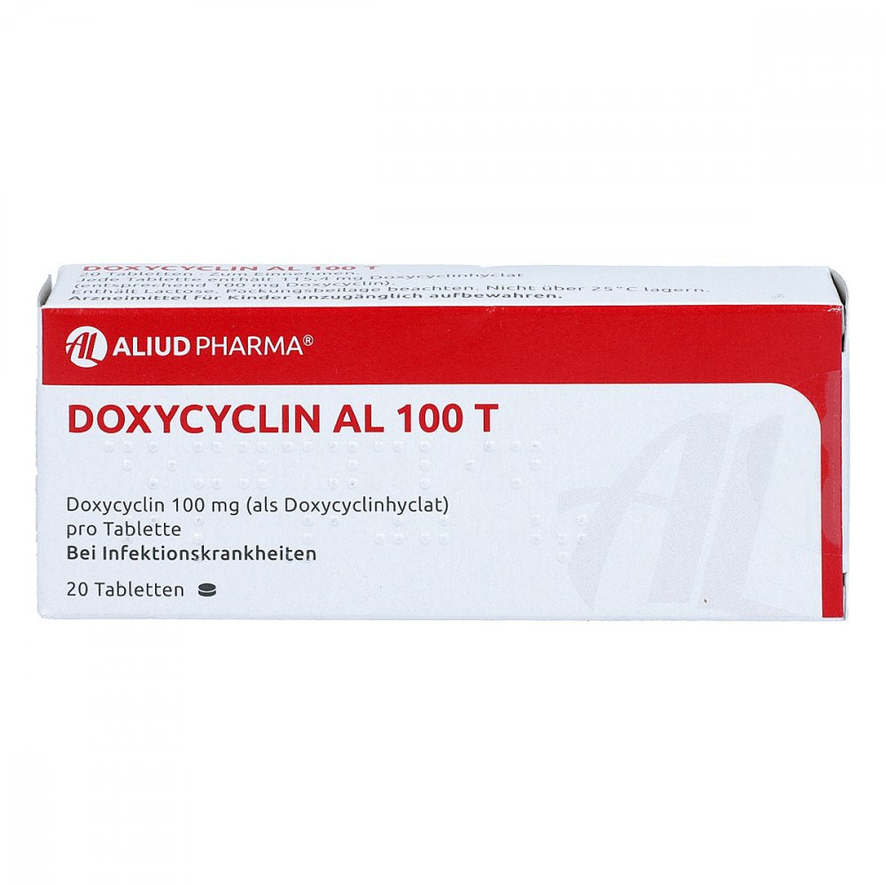 Das Produktfoto zeigt Doxycyclin Al 100 T Tabletten (20 stk) PZN 04773383