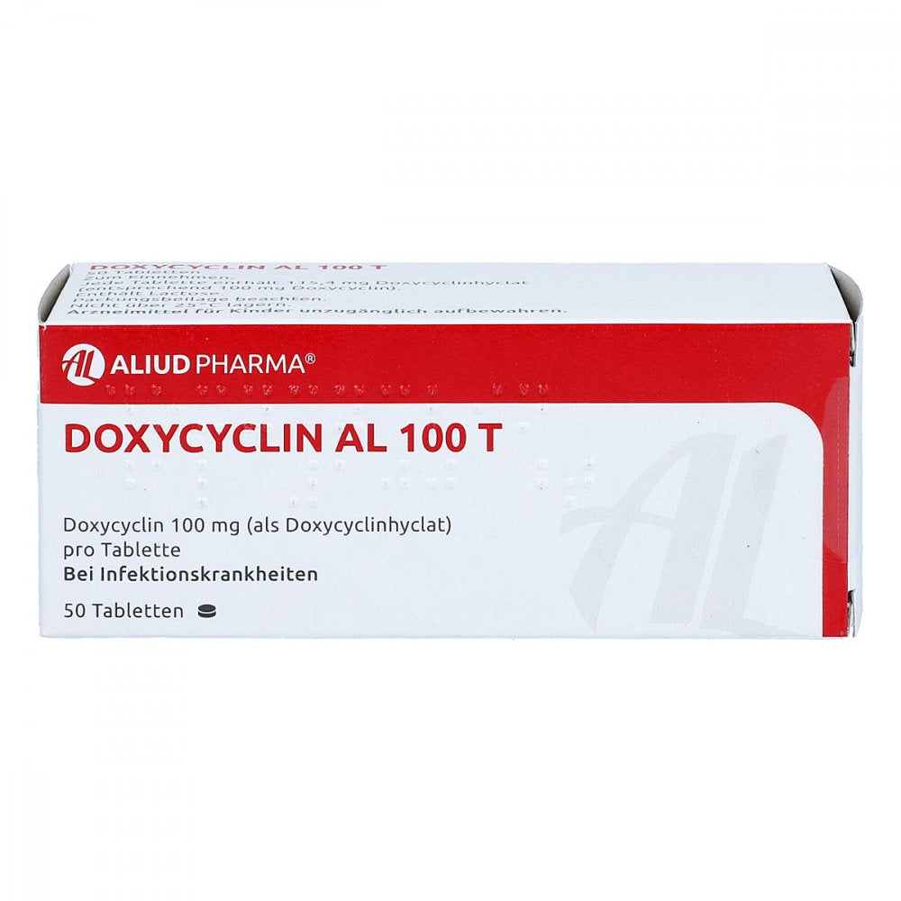 Das Produktfoto zeigt Doxycyclin Al 100 T Tabletten (50 stk) PZN 04773408