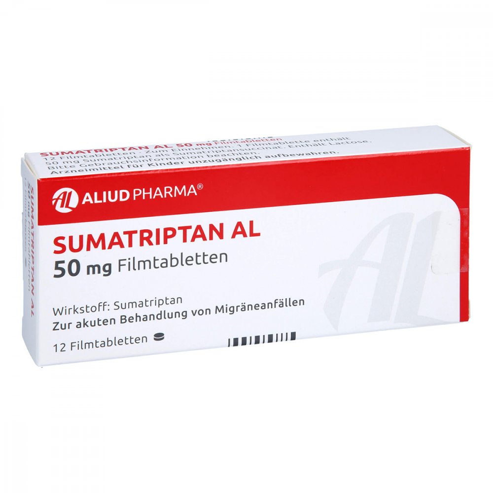 Das Produktfoto zeigt Sumatriptan Al 50 Mg Filmtabletten (12 stk) PZN 04781980